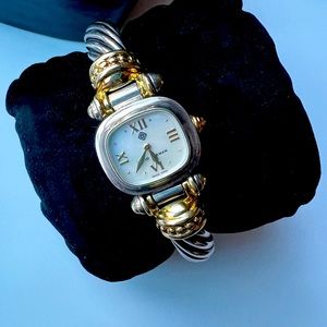 DAVID YURMAN 14K Gold & Sterling Silver Double Cable Watch Mother of Pearl face
